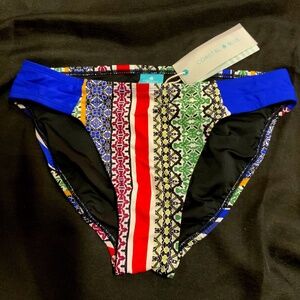 Coastal Blue Bikini Swim Bottom.  Multi-color, high-cut.  NWT.  Size S (4-6)